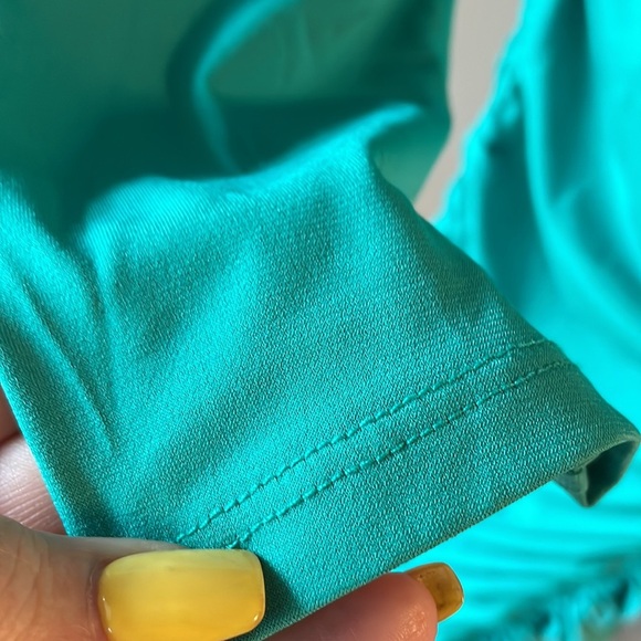 Venus RUCHED center front back party cocktail midi dress jersey fitted green M - Picture 5 of 11